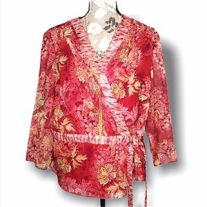 Maroon Floral Wrap Blouse 16W